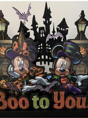 Disney Halloween Mickey & Minnie Boo to You Black Orange Purple Green Decoration